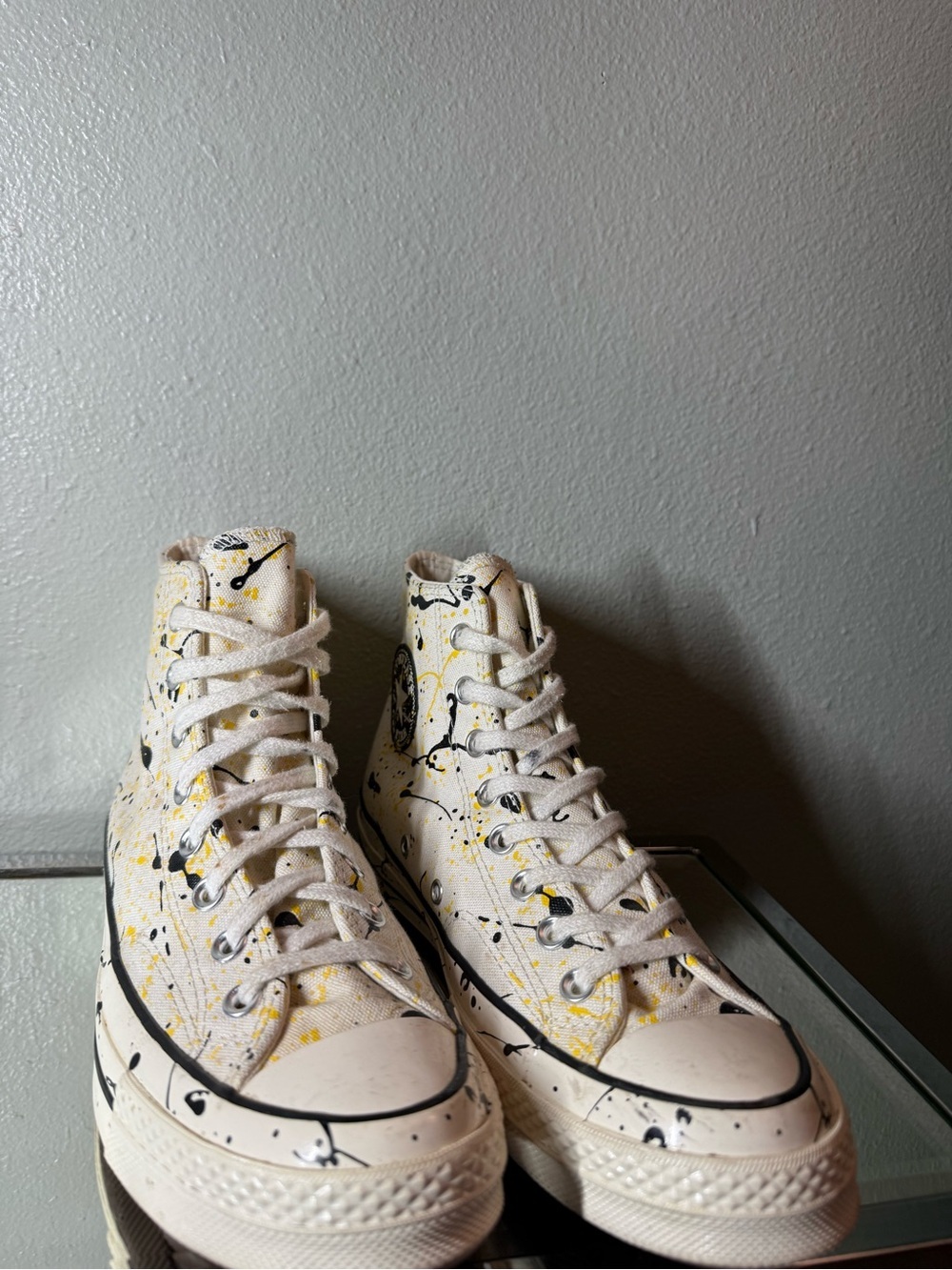 Converse Chuck 70 High Top Paint Splatter Sneakers White Black Yellow Women’s 10 - Picture 5 of 7